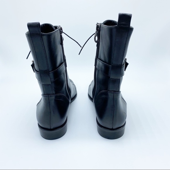 NEW Claudia Ciuti Sz 8 Black Cap Toe Lace Up w/ Zip Combat Leather Boots Booties - Picture 6 of 8